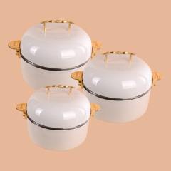 2021 New Royal Style Round Marble Polish Look 3.5L+4.5L+5.5L 3PCS Set Stainless Steel Casserole Food Warmer Insulated