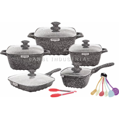 Hot Sale 2 Pcs Die Casting Aluminum Casserole Cooking Pot Marble Coating Wholesale  Cookware Sets Nonstick