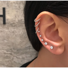 8 Female Simple Crystal Alloy Silver Hypoallergenic Stud Earrings Set for Women