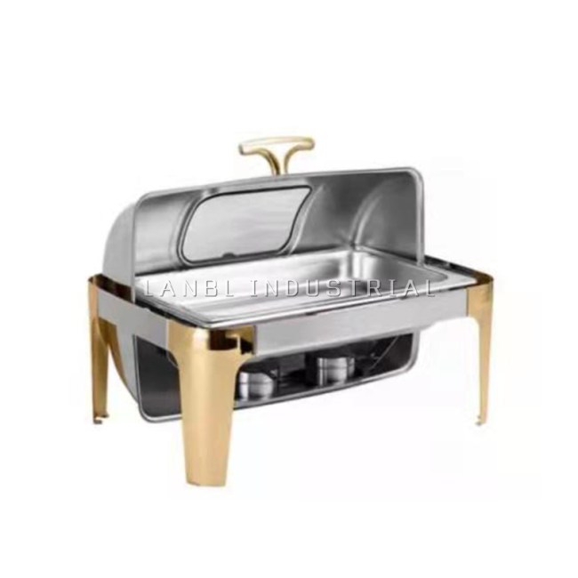 Cross-border Wholesale Luxury Gold Handle Stainless Steel Wedding Hotel Buffet Chafing Dishes Food Warmer
