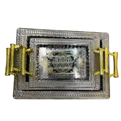 3PCS Factory Direct Sale Wedding Decoration Gift Plated Copper Rectangular Fruit Tray With Handles