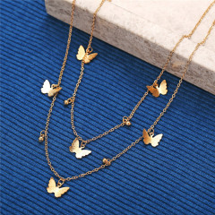 2020 Fine Jewelry Gold Plated Two Layer Simple Butterfly Pendant Chain Choker Necklace for Woman