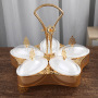 2021 European Luxury Golden Metal Plastic 3 Grids Fruit Tray Decoration Modern Living Room Nut Candy Basin With Cover
