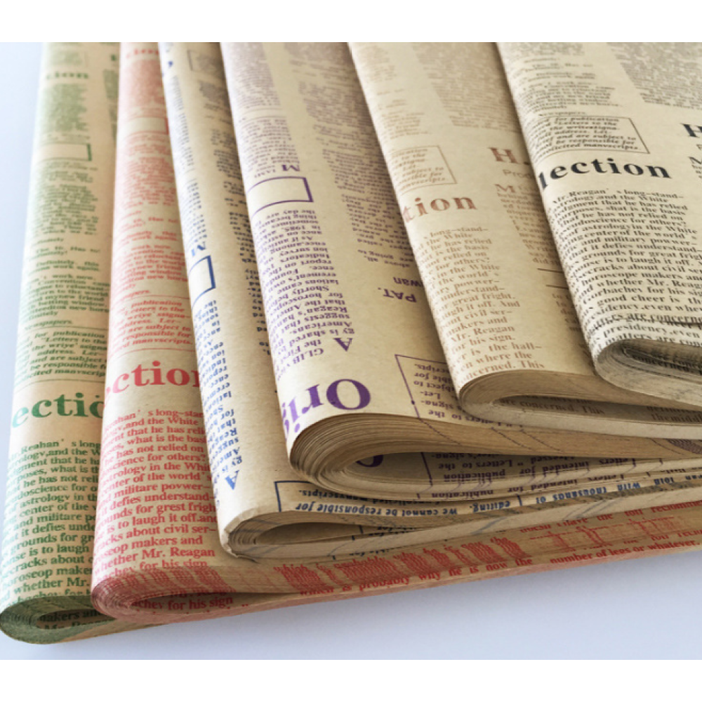 Traditional English Kraft Newspaper Flower Wrapping Paper Pack 20