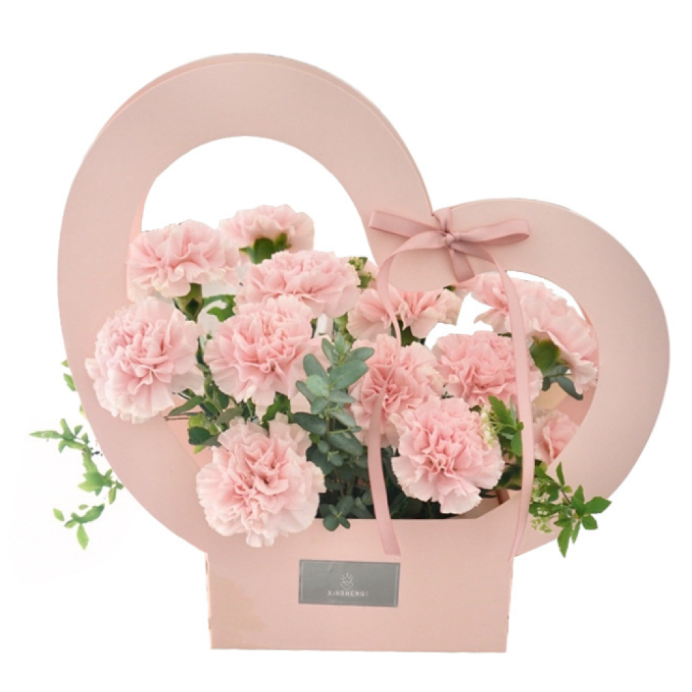 Pink Flower Gift Basket With A Heart Handle Pack 10