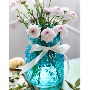 Beautifully Colored Glass Vase With Ribbon For Flower Placement