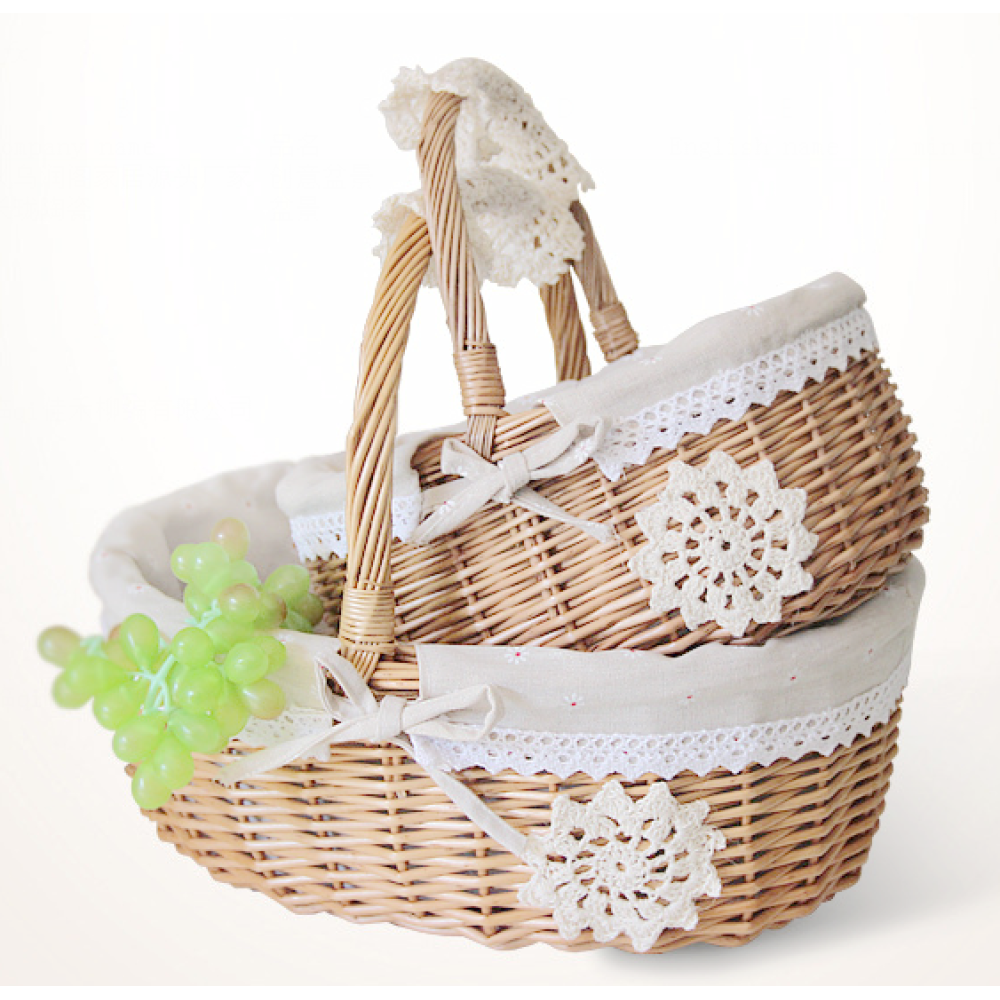Basket For Hampers With Handle Decorative Lace Linen