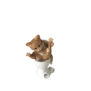 Hand painted Resin Kitten Cute On A Toilet