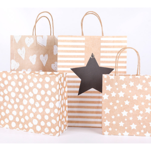 Kraft Paper Gift Bag Four Designs Pack 100