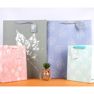 White Cardboard Gift Bag Leaves Design