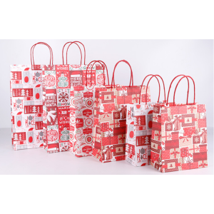 Kraft Paper Gift Bag Christmas Tree Red Pack 100