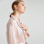 Bata kimono de satén rosa de seda pura para mujer con ribete