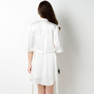Damen Weiß 100% Seide Kimono Satin Robe Set