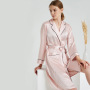Bata kimono de satén rosa de seda pura para mujer con ribete