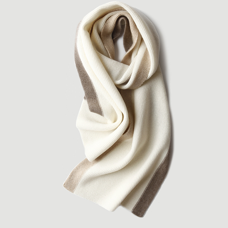 Женская вязаная кашемировая шаль Шарф в бело-черную полоску