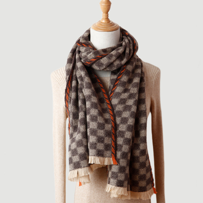 Damen-Schal mit Schachbrettmuster aus Wolle mit doppeltem Verwendungszweck