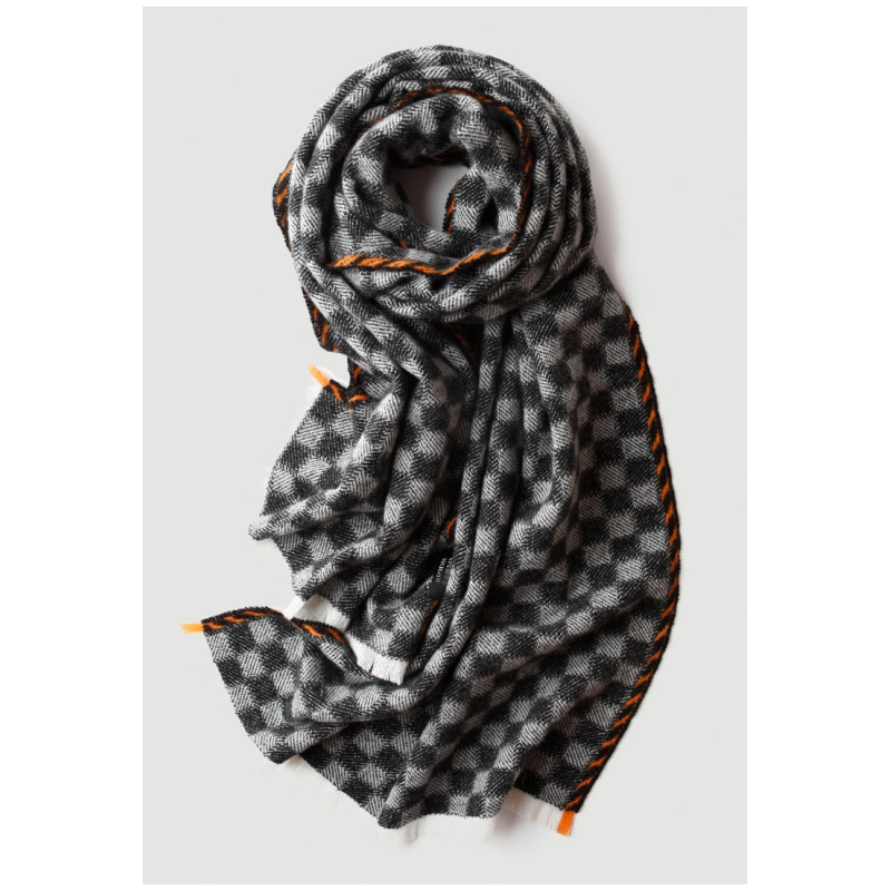 Женский шарф-шарф двойного назначения из шерсти в шахматном порядке