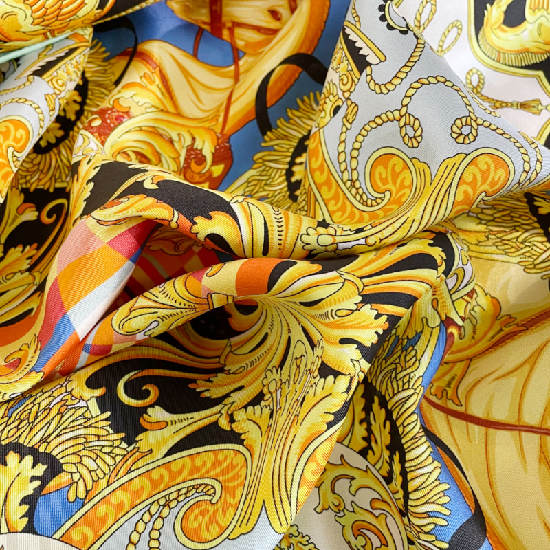 Horse Design Double-faces Print 16 Momme Silk Twill Scarf