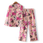 Pyjama en soie à impression numérique de conception de fleurs personnalisées pour femmes