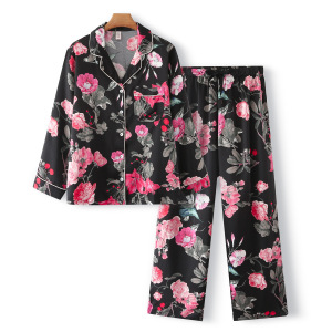 Pijamas de seda com estampa digital de flores personalizadas para mulheres