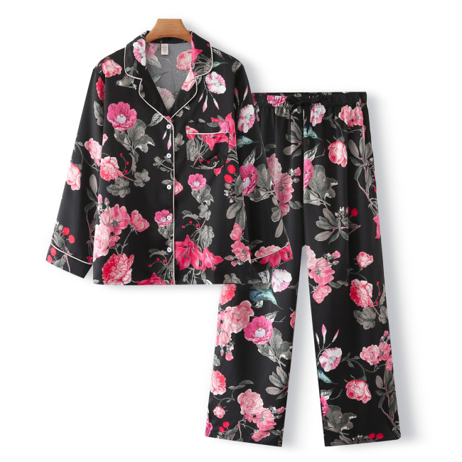 Benutzerdefinierte Blumen Design Digitaldruck Seidenpyjamas für Frauen