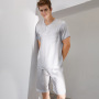 Pijama masculino de seda manga curta personalizado de duas peças de verão casual para casa
