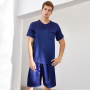 Pijama masculino de seda manga curta personalizado de duas peças de verão casual para casa