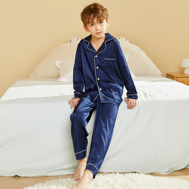 Conjunto de pijama infantil personalizado de seda manga longa