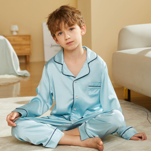 Conjunto de pijama infantil personalizado de seda manga longa