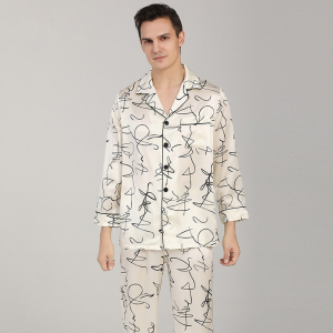 Pijamas masculinos de seda com estampa personalizada 19/22 Momme Mulberry