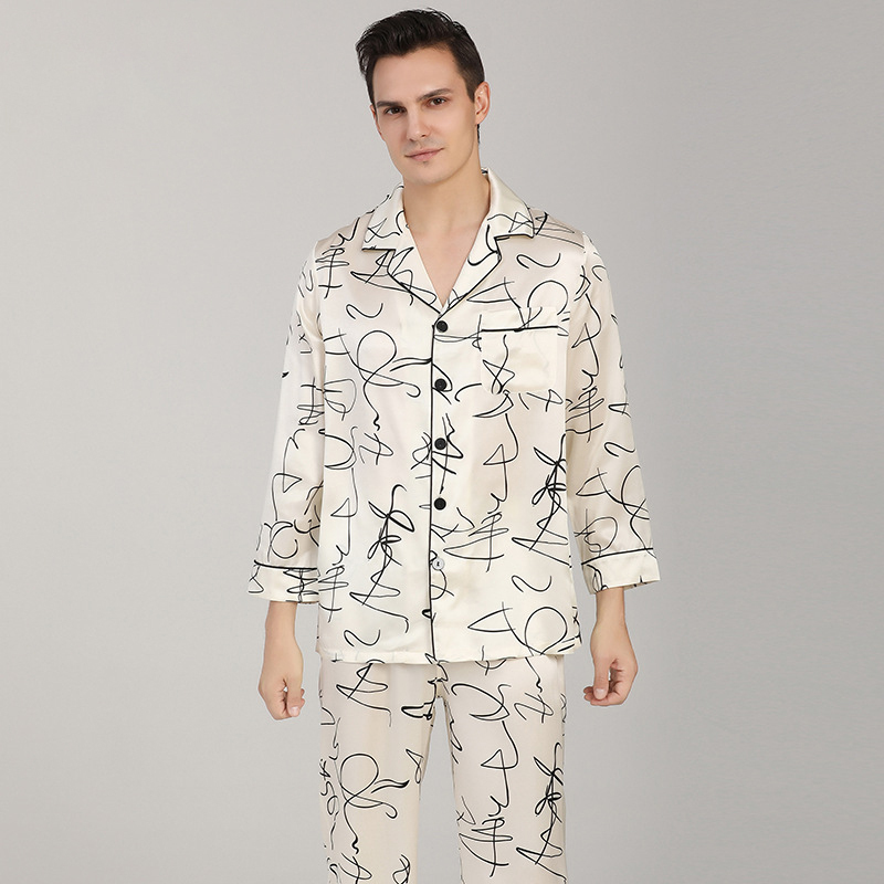 Custom Print Design 19/22 Momme Mulberry Silk Pajamas For Men