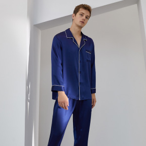 Pyjama deux pièces à manches longues et pantalon en soie 100% mûrier personnalisé pour hommes