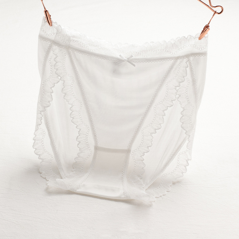 Bragas de seda de punto sexy de encaje transpirable cómodo de cintura media