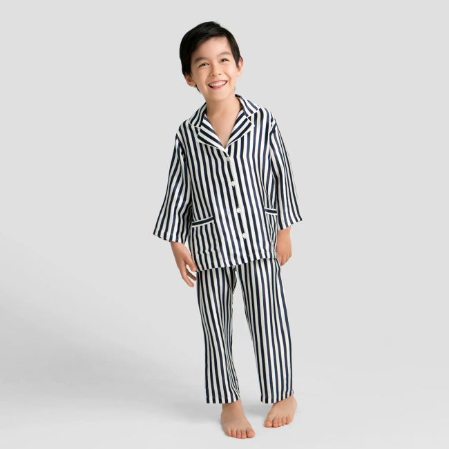 Conjunto de pijama de seda de morera de manga larga de dos piezas personalizado para niños