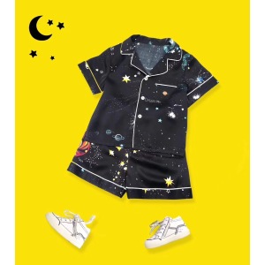 Pijama de seda de casal com design de estrela personalizado para família