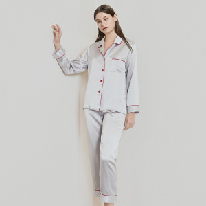 Conjunto de pijama personalizado de manga longa e calça de duas peças 100% seda amoreira