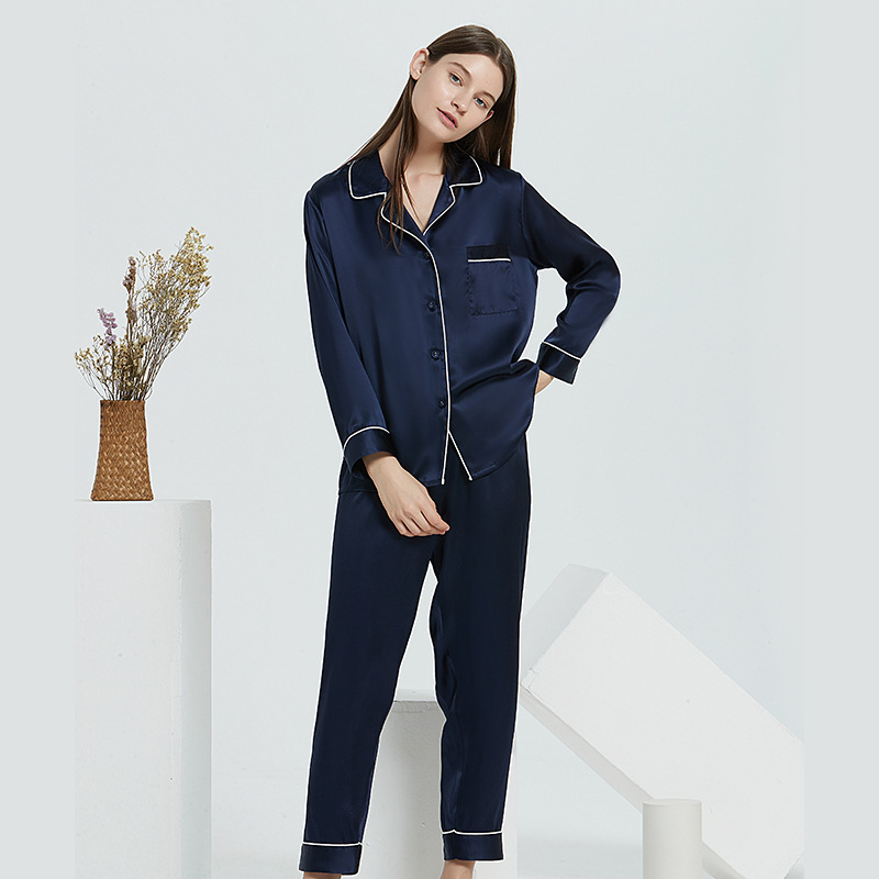Custom 100% Mulberry Silk Long Sleeve And Pant Two-piece Pajamas Set