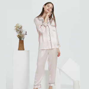 Conjunto de pijama de duas peças personalizado 100% seda amoreira manga longa e calça