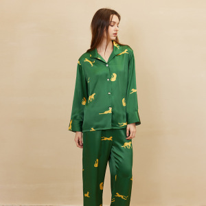 Süßes Damen-Pyjama-Set aus reiner Seide, 19 Momme, mit Leopardenmuster