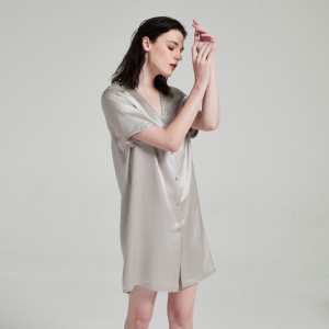 Custom Luxury 100% Pure Silk Sleepwear Шелковое платье-рубашка