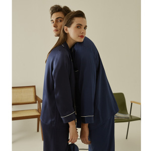 Pijamas de seda de cores sólidas personalizados para casais