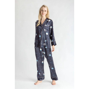 Conjunto de pijama de seda para casal tamanho grande com impressão personalizada e etiqueta privada