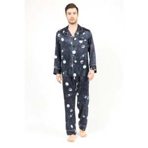 Conjunto de pijama de seda para casal tamanho grande com impressão personalizada e etiqueta privada