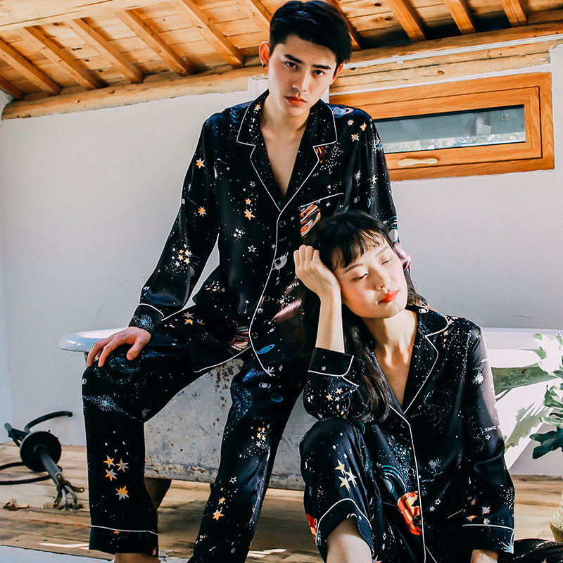 Нестандартная шелковая пижама пары с цифровым принтом Star Design для семьи