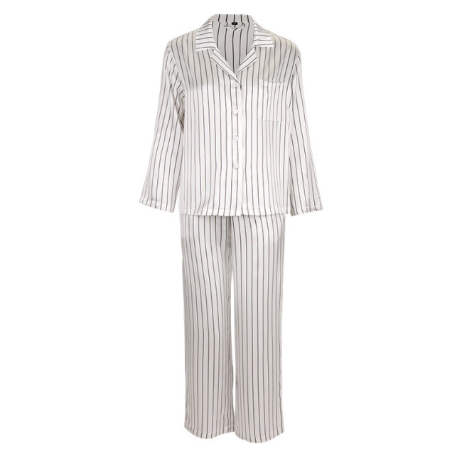 Benutzerdefinierte Unisex Classic Striped Design Seidenpyjamas Set für Damen und Herren