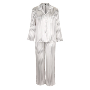 Conjunto de pijama de seda com design listrado clássico unissex personalizado para mulheres e homens