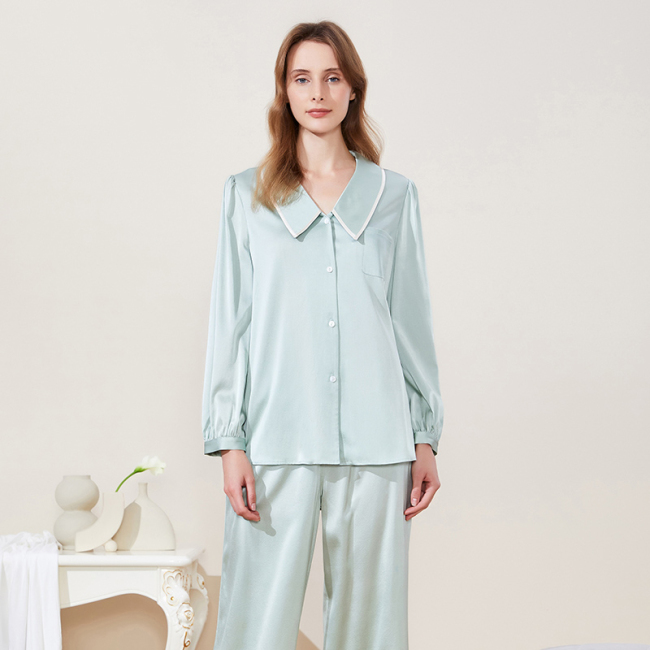 Conjunto de pijama de seda de dos piezas 19 Momme, ropa de dormir 100% seda, conjunto lavable de seda de morera