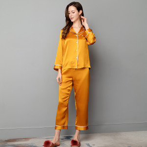 Conjunto de pijamas de seda cores sólidas 2 peças personalizado de alta qualidade para casais
