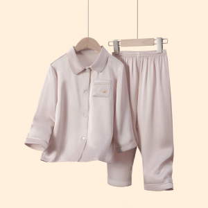 Conjunto de pijamas de seda de morera con logotipo bordado personalizado para niños
