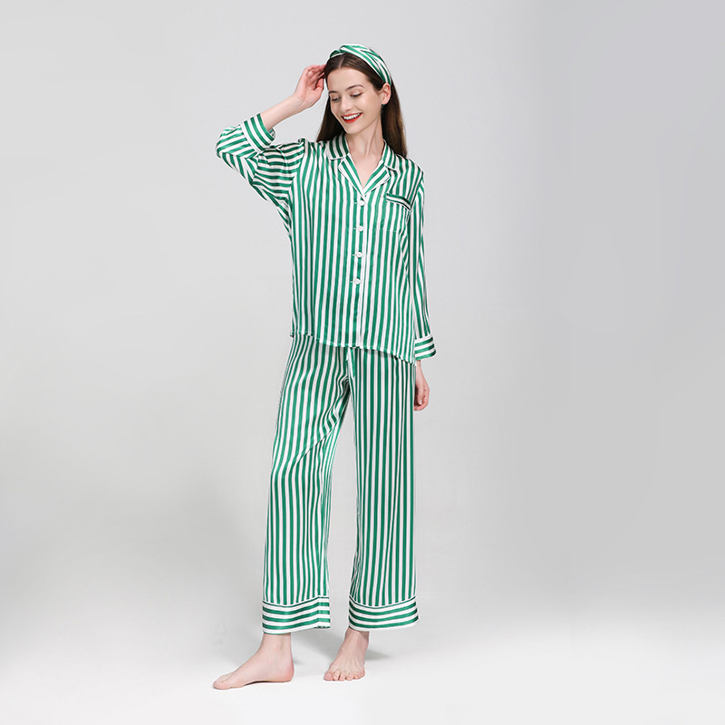 Wholesale Custom Printing Classic Striped Design Silk Pajamas Set Suppliers  -Sino
